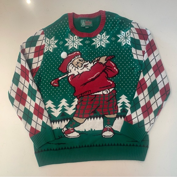 Ugly Christmas Sweater Golfing Santa Men's 2XL Holiday - Picture 1 of 5